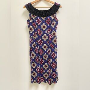 Diane Von Furstenberg Geometric Midi Dress with Beaded Collar